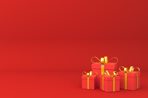 Gift 3d rendering on red background for greeting card