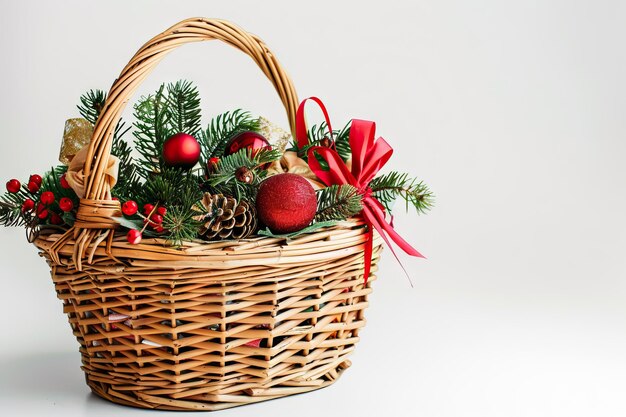 Foto cestino regalo su sfondo bianco