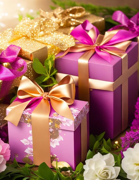 Фото Подарочная коробка и подарочный цветок ai image