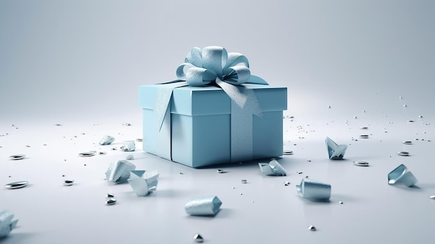 Gift box blue surprise with a bow for the holiday Generative AI