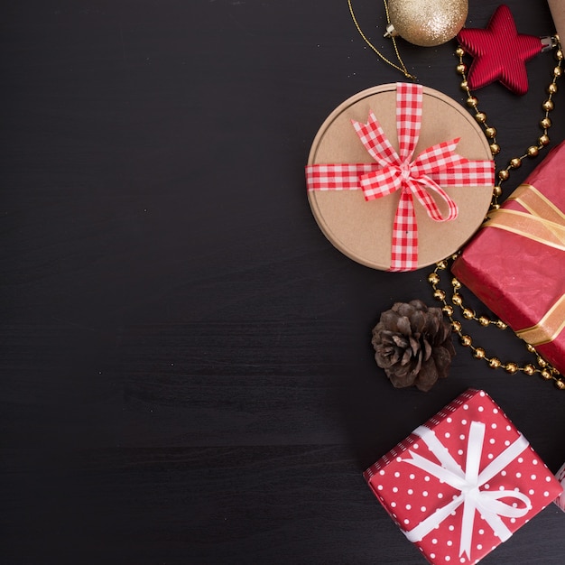 Gift box for Chirstmas on the black background.