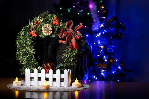 A gift box in a Christmas nativity arrangement Christmas nativity decoration with a gift