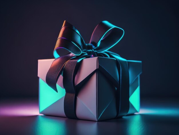 A gift box in cyberpunk style on a dark background