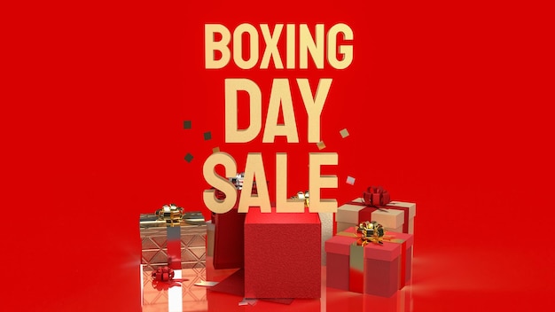 Подарочная коробка и золотой текст Boxing Day распродажа для бизнеса или рекламной концепции 3d рендеринга