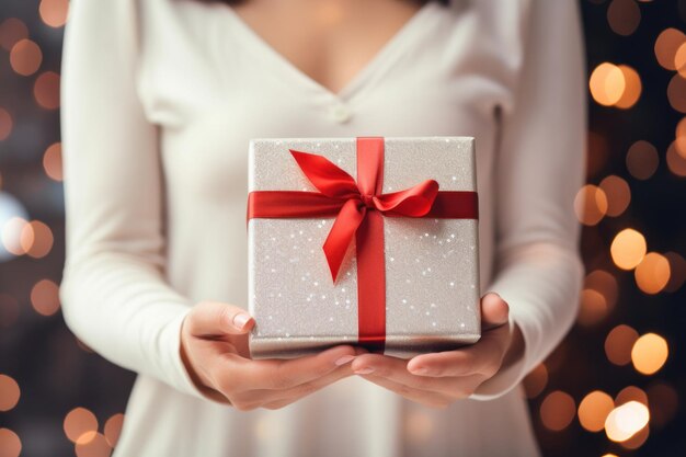 Gift box in hands Illustration AI GenerativexA