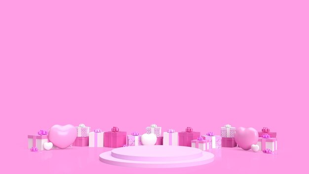 The gift box and heart for valentine concept 3d rendering