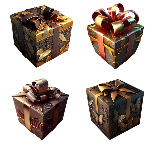 Gift box magic fantastic style isolated Golden package decorative design element Generative AI