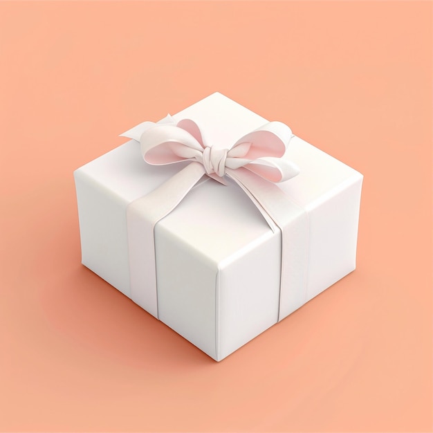 Gift box mockup on peach background white gift box