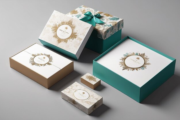 Photo gift box mockup set