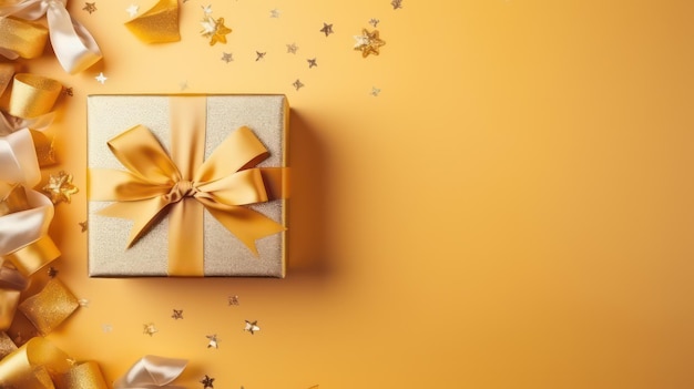 Premium AI Image | a gift box on an orange background covered with gold ...