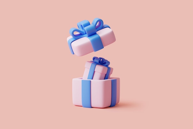 Gift box on pastel pink background holiday decoration festive gift surprise 3d render illustration