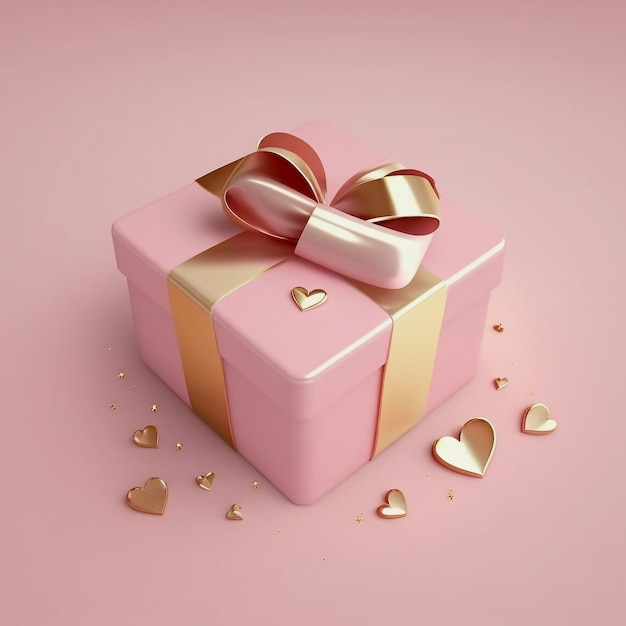 gift box pink color with golden ribbon , generated ai illustration