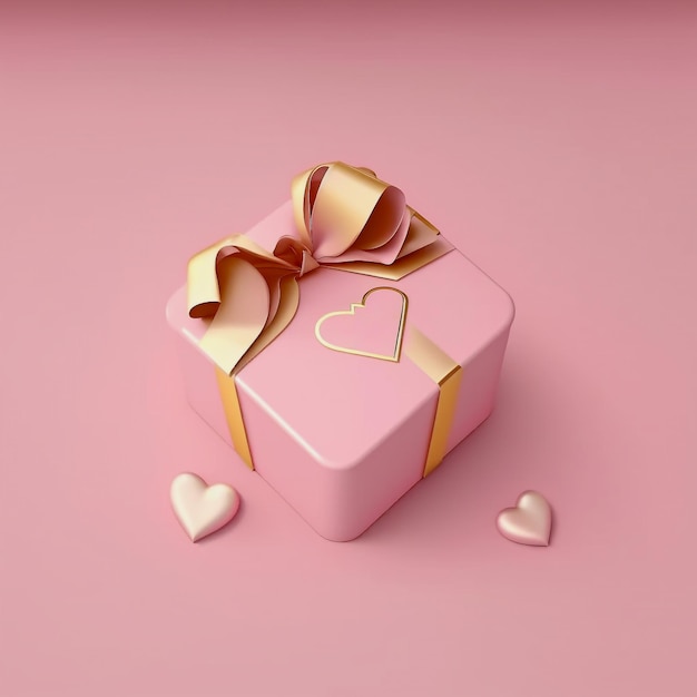 gift box pink color with golden ribbon , generated ai illustration