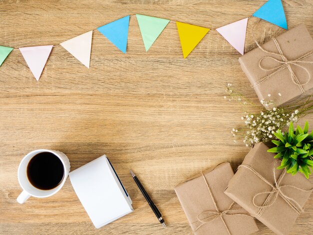 Gift Box placed on a wooden desk working 