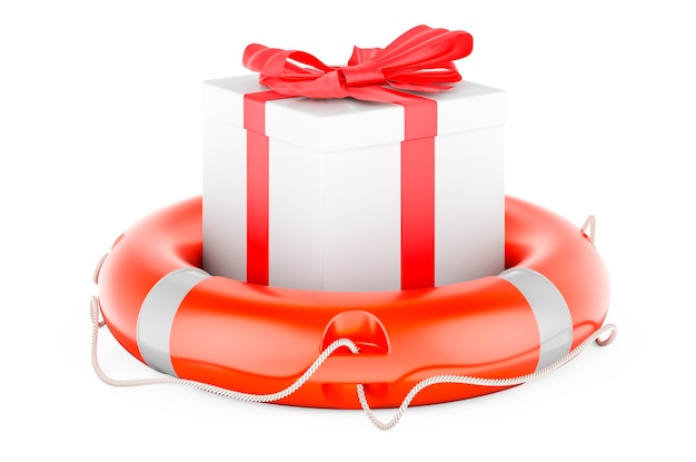 Gift box present with lifebelt 3D rendering