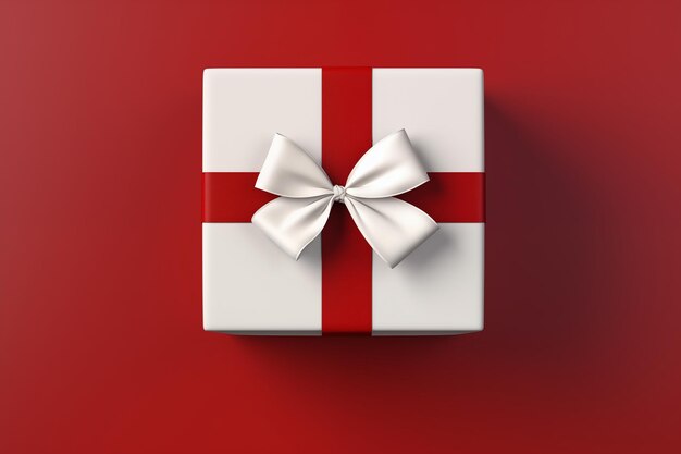 Gift box on red background top view