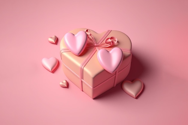 Gift box and romantic love heart concept banner on pink background