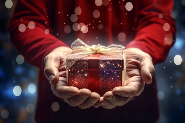 gift box on santa's hand christmas concept generative ai