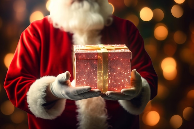 Photo gift box on santa's hand christmas concept generative ai