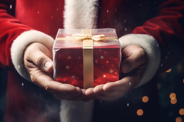 gift box on santa's hand christmas concept generative ai