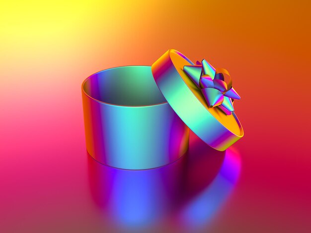 Gift box in vibrant bold gradient neon colors 3d render illustration