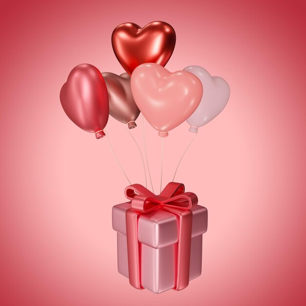 Gift box with balloon 3D illustration