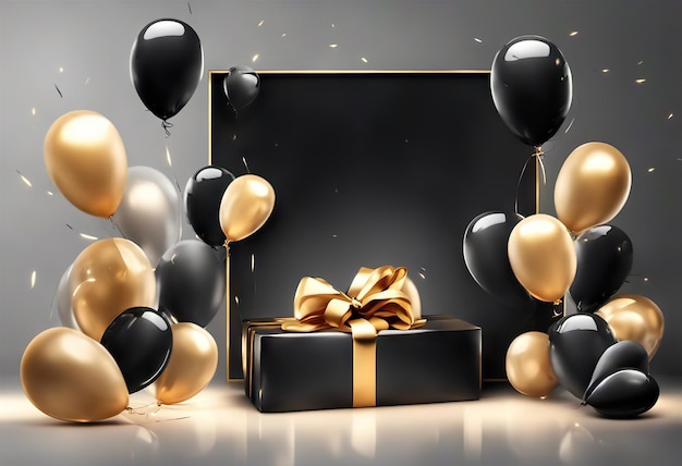 Gift box with balloons birthday concert or black friday discounts