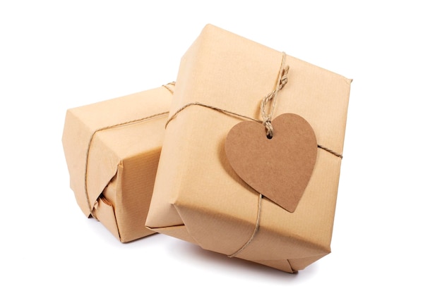 Gift box with blank heart shaped label