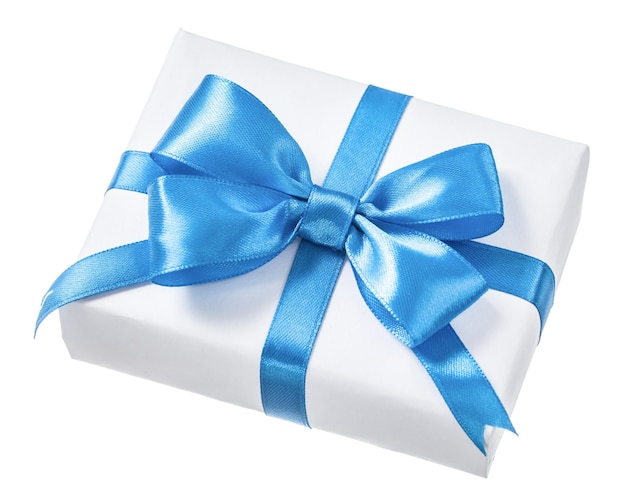 Gift box with blue bow isolated