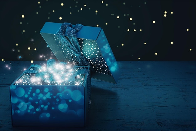 a gift box with a blue ribbon on it