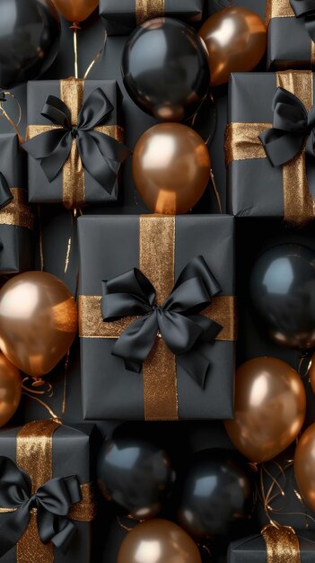 Gift Box With Bow and Balloons