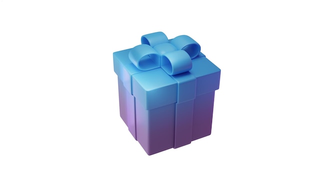 Gift box with bow gradient color on a white background 3d illustration