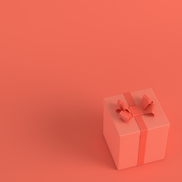 Gift box with bow in living coral color