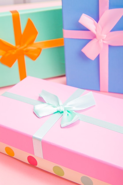 Gift box with bows close-up