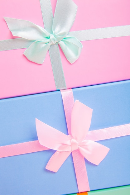 Gift box with bows close-up