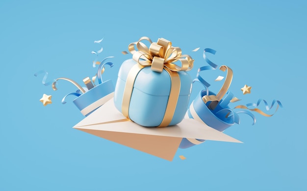 Gift box with celebrating elements 3d rendering