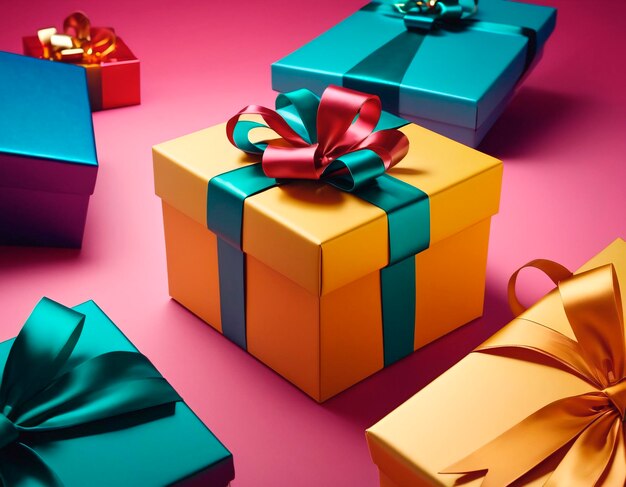 Gift box with colorful ribbons