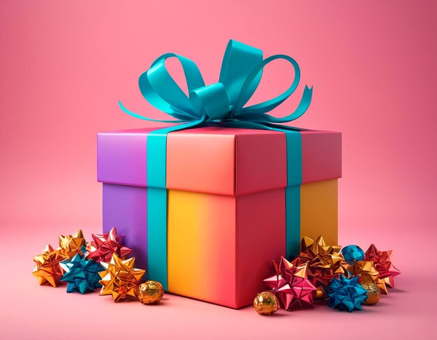 Gift box with colorful ribbons