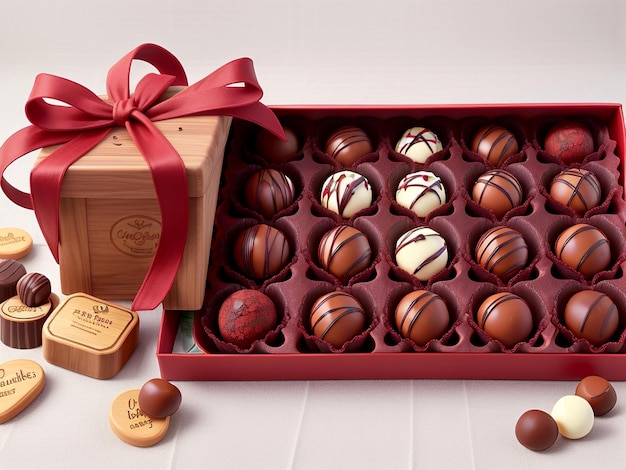 A gift box with dark chocolate truffles in a gourmet collection for chocolate day