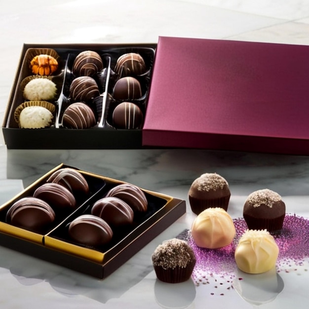 Gift box with dark chocolate truffles in a gourmet collection