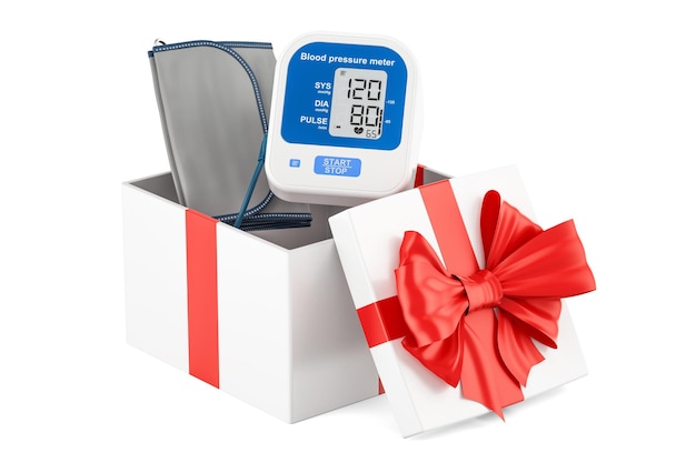 Gift box with digital tonometer 3D rendering