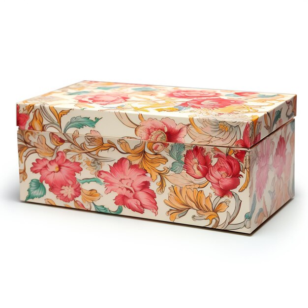 Gift box with floral pattern isolated on white background