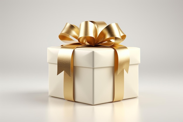 Gift box with gold bow on white background 3d rendering