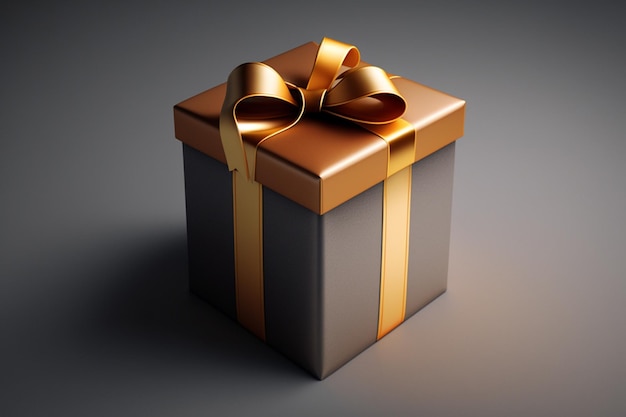 Подарочная коробка с золотой лентой на сплошном фоне, созданная искусственным интеллектом