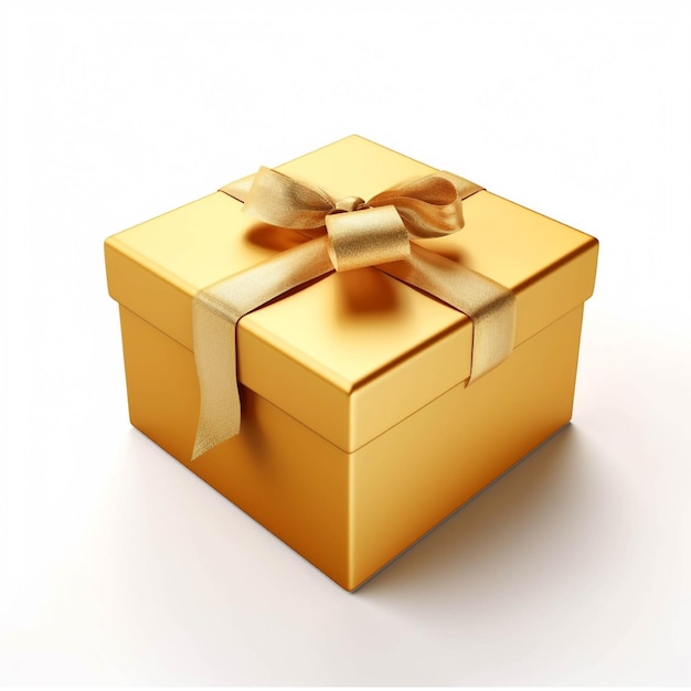 Gift box with gold ribbon on white background 3D rendering