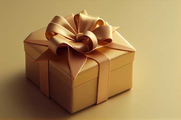 Gift box with golden bow on a dark backgroundgenerative ai
