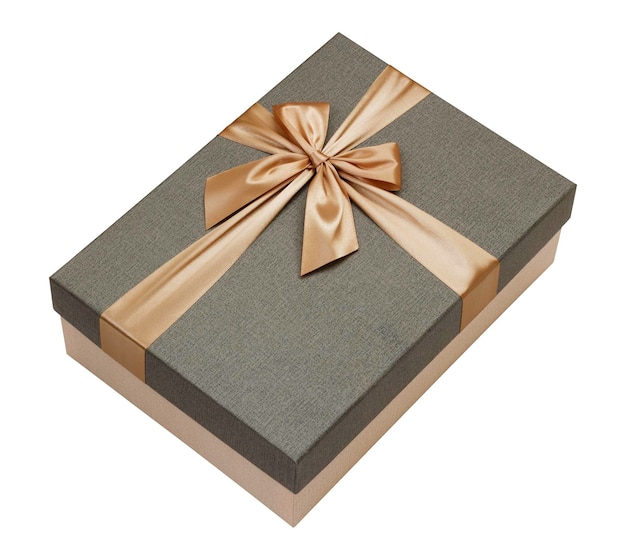 Gift box with golden gold ribbon isolated