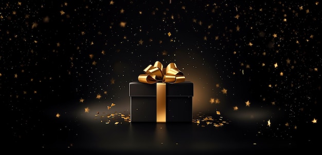 Подарочная коробка с золотым бантом из ленты Баннер распродажи в Черную пятницу