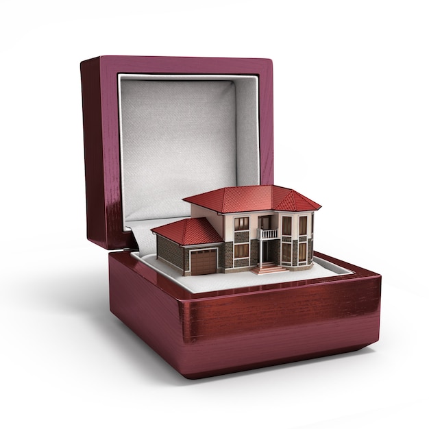 Gift box with house. Real estate concept. 3d