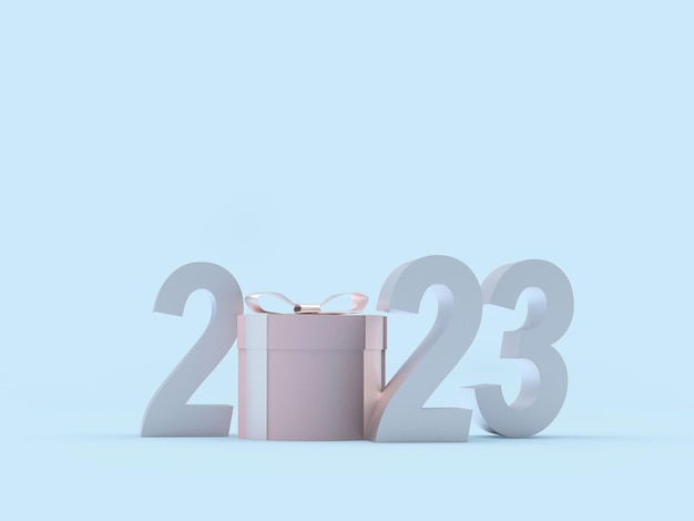 Photo gift box with new year number in pastel colors.